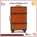 Vintage Leather Suitcase Retro 4 Wheel For Luggage Travel